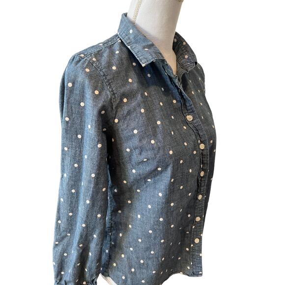 J Crew Blue Chambray Polka Dot Button Up Shirt S - Picture 3 of 6